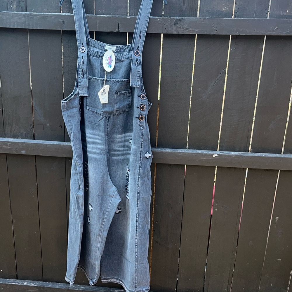 Easel Vintage Denim Distressed Oversized Relaxed Overalls
